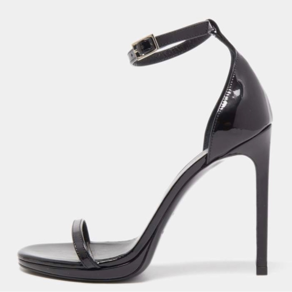 Saint Laurent Black Patent Leather Jane Sandal Heels Size 37 With Dust Bag